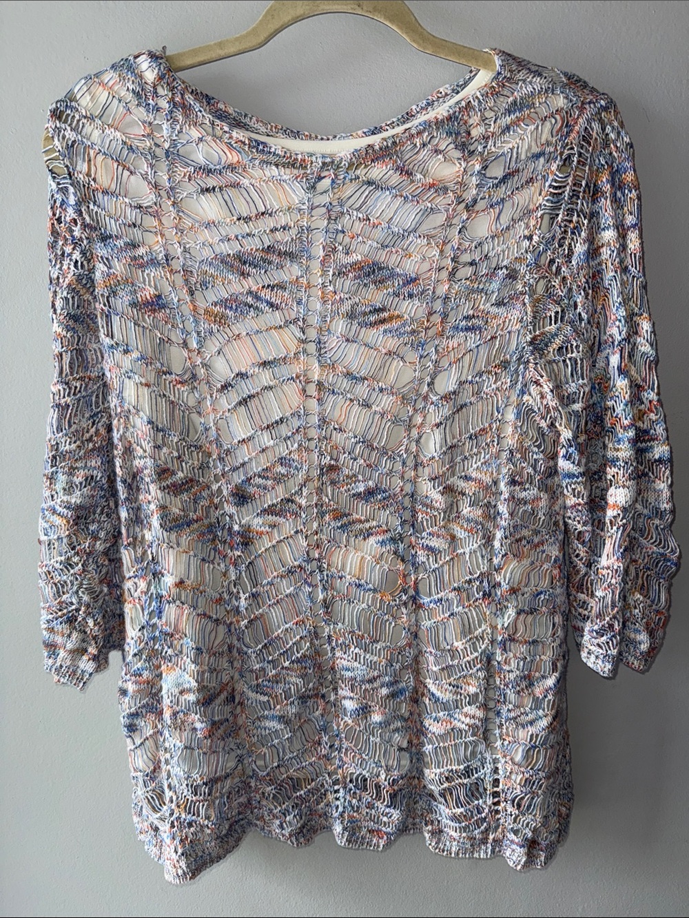 Hippie Open-Knit Multicolor Women's Sweater - Light Blue & Cream
